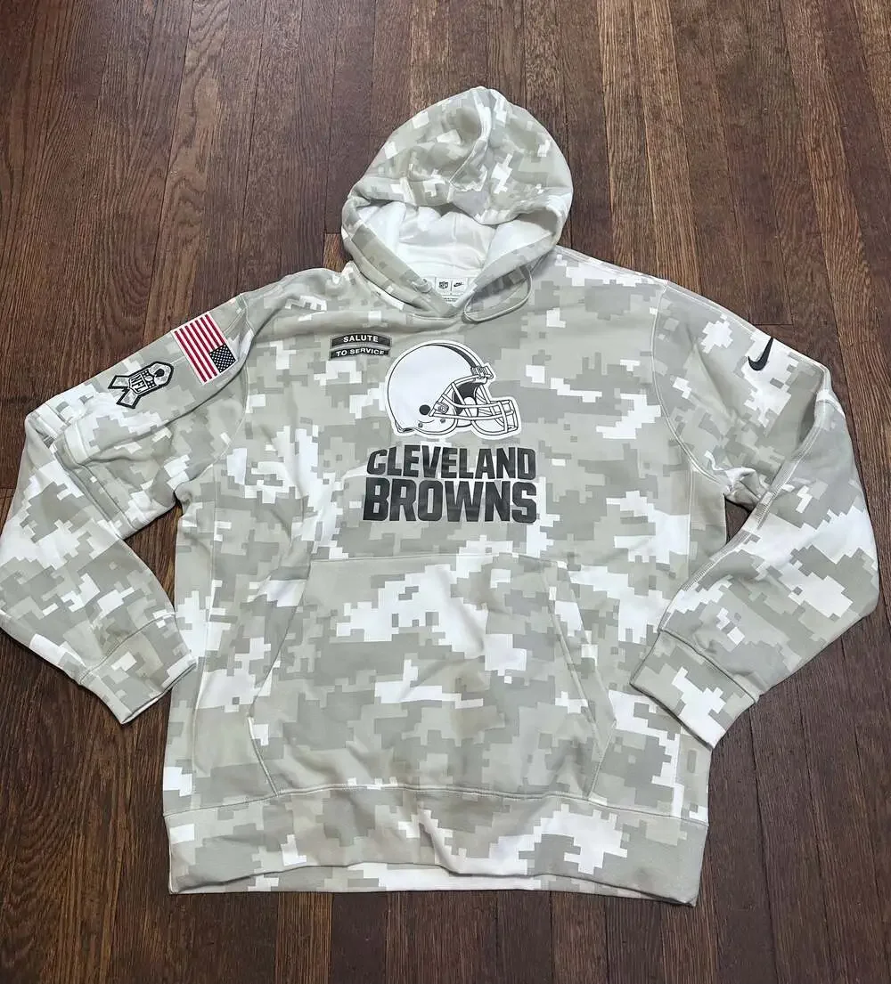 Nike NFL Cleveland Browns 2024 Salute To Service Arctic Camo Pullover Hoodie L
